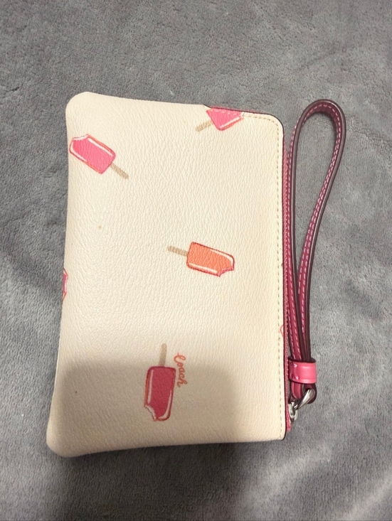 Coach Handbags - Coach Cream Wristlet with Pink Popsicle Print